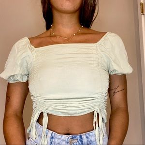 shein size Medium ruffled/rouged top in sea foam green.